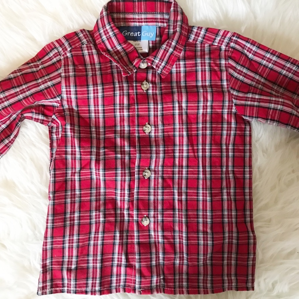 NEW! Red plaid dress button up long sleeve shirt